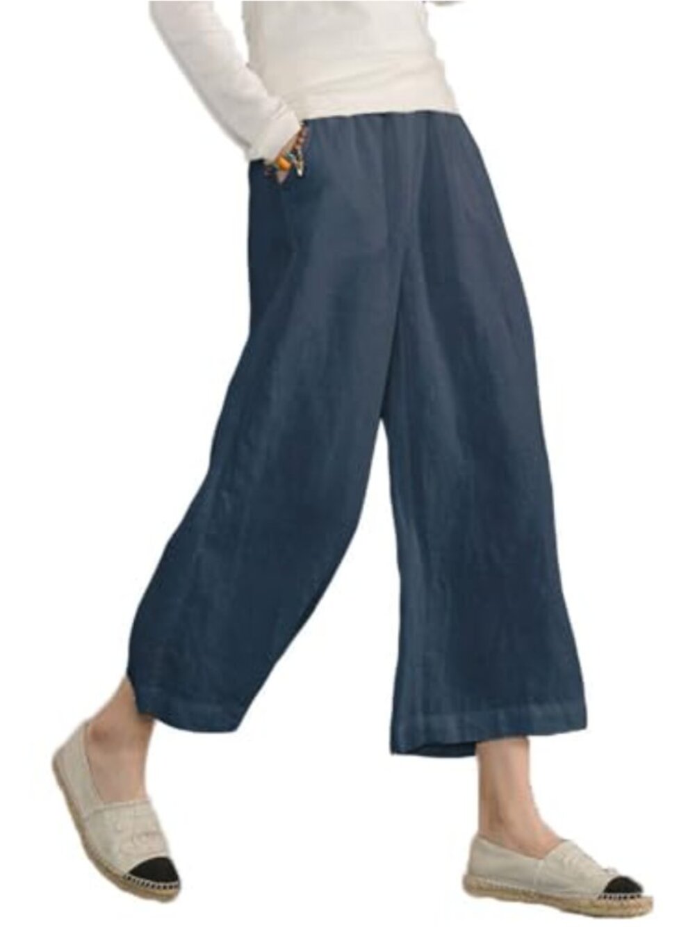 Cotton Cropped Wide Leg Capris for Women Plus Size Loose Lounge Pants High
